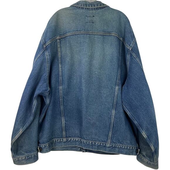 Carhartt Men Trucker Jacket Logo Patch Lined Blue Denim Distressed Size 3XL Tall - Picture 2 of 14